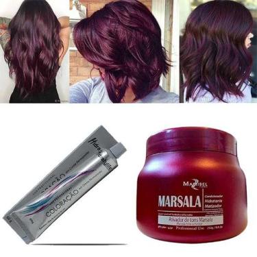 Imagem de Kit Vinho Marsala 01 Mascara 250g e 01 Coloração Mairibel