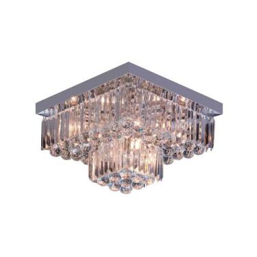Imagem de Plafon de Sobrepor Quarto Sala Cristal Legítimo Cake Quadrado 40cm Biv