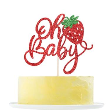 Imagem de Strawberry Oh Baby Cake Topper Red flash Baby shower Strawberry Cake Pick Decoration for Sweet Fruit Theme Baby Shower Kids Birthday Party Supplies Boys and girls birthday party decorations