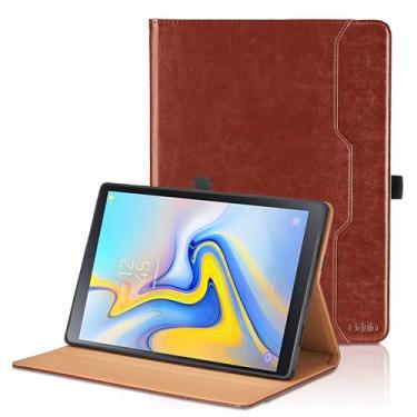 Imagem de Capa para Samsung Galaxy Tab A 10.5 2018 SM-T590/T595/T597, capa fólio de couro PU com suporte de mão e bolso, capa para tablet inteligente despertar/hibernar automaticamente, marrom