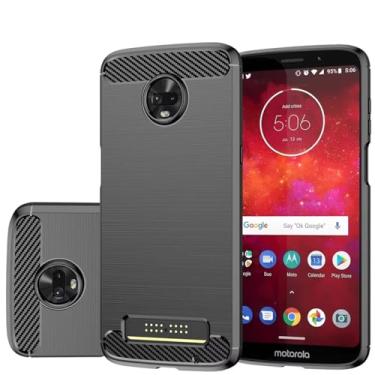 Imagem de Gufuwo Capa para Moto Z3/Moto Z3 Play/Moto Z3 Force XT1929, capa fina fina de fibra de carbono TPU capa traseira macia antiarranhões à prova de choque capa protetora para Motorola Moto Z3 preta