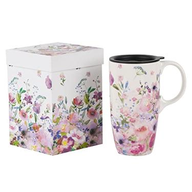 Imagem de Topadorn Canecas de viagem de cerâmica, caneca de café com latte de porcelana, xícara de chá com caixa de presente, jardim rosa de 500 ml