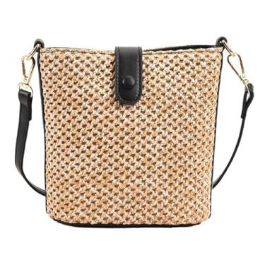 Imagem de Bolsas de praia de palha para mulheres bolsa de vime bolsa transversal de palha de verão bolsa de mão bolsa de mão bolsa de ombro pequena bolsa balde 2024, Preto, Large