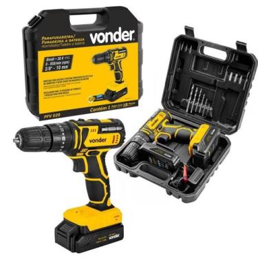Imagem de Parafusadeira À Bateria 3/8 20V 2Baterias Carregador Vonder Bivolt