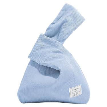 Imagem de Anopo Carteira de pulso feminina de veludo cotelê portátil, bolsa com nó (tamanho muito pequeno), Azul claro