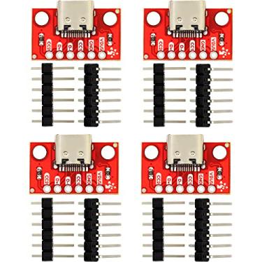 Imagem de naughtystarts Placa de breakout USB tipo C conector fêmea 6 pinos 2CC placa conversor PCB vermelho com 2 tipos de pinos de 6 pinos (pacote com 4 peças)