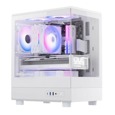 Imagem de darkFlash Capa para PC Micro ATX, com 3 Ventoinhas PWM ARGB Pré-instaladas, MATX de Vidro Temperado Duplo com Visualização Completa, Porta Tipo C, Branco e Preto
