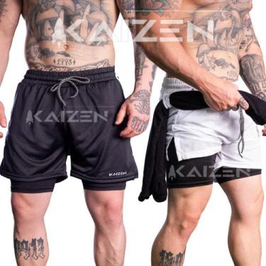 Imagem de shorts 2 em 1 masculino, bermuda fitnes, calção para treino, academia 