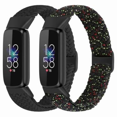 Imagem de XFYELE Pacote com 2 pulseiras elásticas trançadas compatíveis com Fitbit Luxe, pulseira de substituição de nylon macio ajustável para Fitbit Luxe/Luxe, edição especial, rastreador fitness feminino e