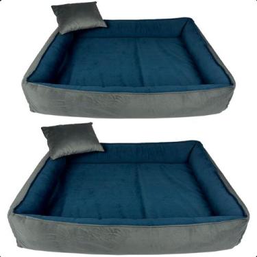 Imagem de Kit 2 Cama para Cachorro Caminha Pet Scott Travesseiro Veludo Azul/Cin