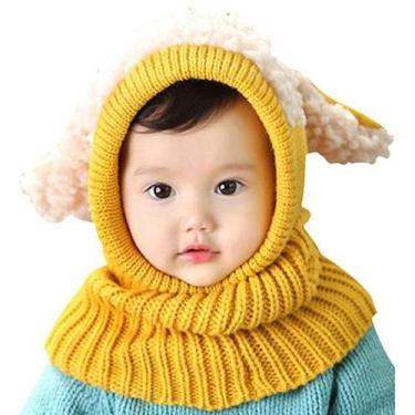 Imagem de Touca Gorro Cachecol Bebê Infantil Cobre Orelhas Amarelo - Importado