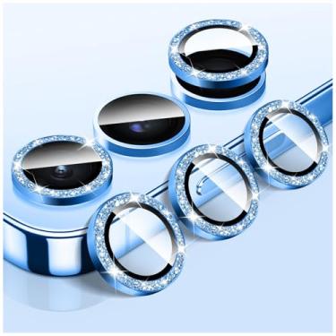 Imagem de LucBuy Protetor de lente de câmera Bling para Samsung Galaxy A15, adesivos de filme de cobertura de câmera de vidro temperado, protetor de tela de anel de metal individual de alinhamento automático