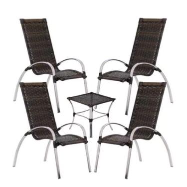 Imagem de Kit 4 Cadeiras em Alumínio Varanda Piscina Externa e Mesa de Centro Ga