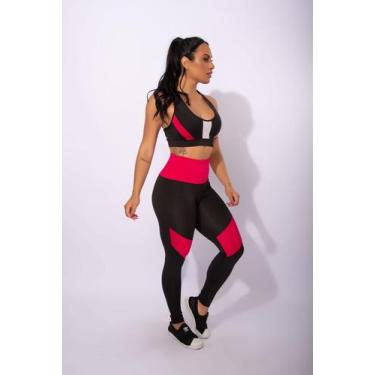 Imagem de Conjunto Feminino Fitness Calça Legging Cintura Alta Detalhe Na Cintur
