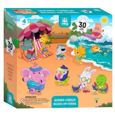 Imagem de Puzzle Quebra Cabeça Infantil Bichos Em Férias De Madeira 30 Peças Gra