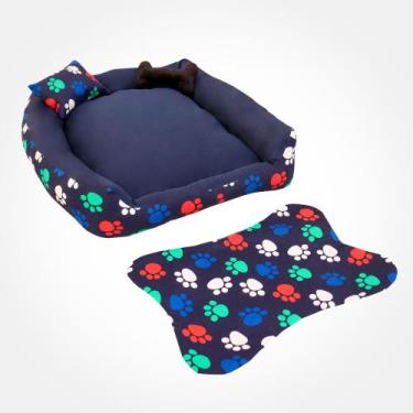 Imagem de Caminha Pet Cães e Gatos 4 Peças Com Pelúcia Almofadinha e Tapetinho A