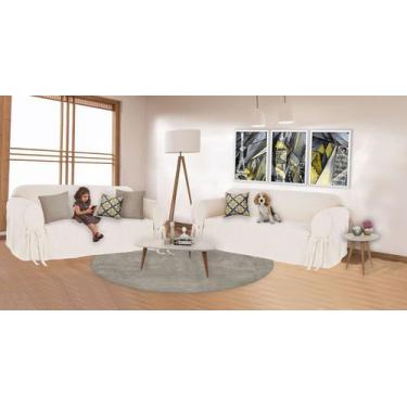 Imagem de Kit 2 Capas para Sofá 3 e 4 Lugares em Gorgurão Cor Crua Resistente Mo