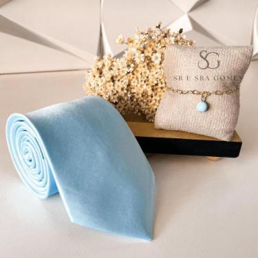 Imagem de Kit gravata mais pulseira para padrinhos de casamento azul serenity gr