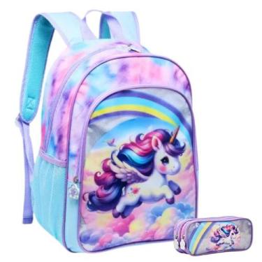 Imagem de Kit Mochila Escolar Pônei Alças De Costa Tam G Com Estojo - Yepp