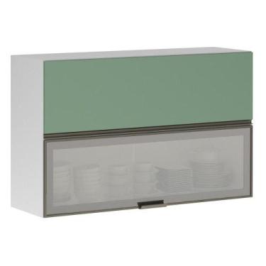 Imagem de Armário Basculante 120cm 2 Porta Prata Branco Polar C/Verde - LUCIANE 