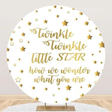 Imagem de Yeele 2,3 x 2,3 m Twinkle Twinkle Little Star Gênero Revelar Fundo Redondo Estrelas Douradas Chá de Bebê Fotografia Fundo Menino ou Menina Ele ou Ela Gênero Revelar Decorações de Festa Banner Adereços