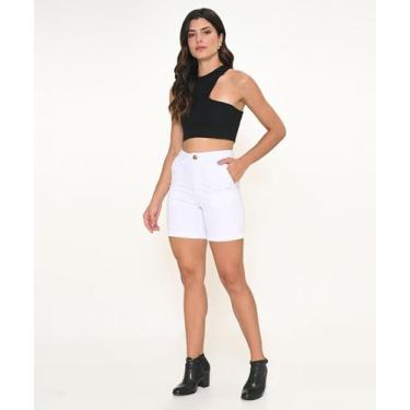 Imagem de Bermuda Feminina Alfaiataria Jeans Lycra Branco - RAZON JEANS, 40, Bra