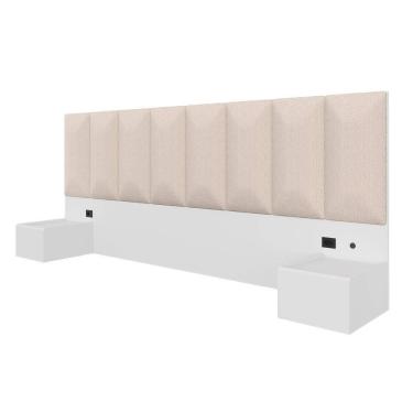 Imagem de Cabeceira Suspensa Cama Queen Bulgária C/led Bco/bouclé Off White - Ma