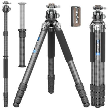 Imagem de Tripé de fibra de carbono, tripé resistente para câmera, tripé de câmera profissional com cabeça esférica de 52 mm, coluna central externa compacta, WEYLLAN GX9, diâmetro máximo do tubo de 40 mm para