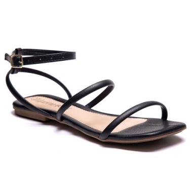Imagem de Sandalia Feminina Rasteirinha Rasteira Flat Fivela - RM, Preto, 35