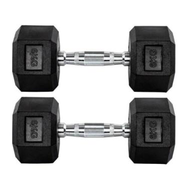 Imagem de Par Halteres 6kg + 6kg Dumbbell Sextavado Emborrachado Pegada Cromada 