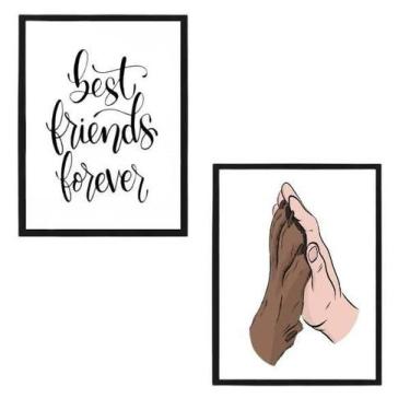 Imagem de Quadros Best Friends Mão/Pata Moldura Preta 24X18Cm 2 Peças - Quadros 