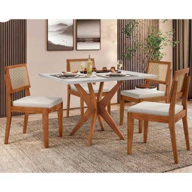 Imagem de Conjunto: Mesa de Cozinha Donna c/ Tampo Madeirado c/ Vidro 120cm e 4 Cadeiras Rainha Natural - Nesher