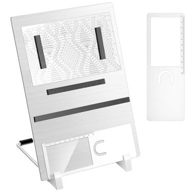 Imagem de Flutesan 8 peças de acessórios e ferramentas de ponto cruz 29 x 11,5 cm x 4,7 polegadas placa magnética de metal suporte padrão de tricô 2 lupas de marcador de livro com régua 1 suporte 4 tiras