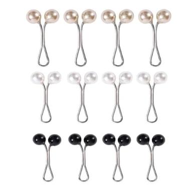 Imagem de 12 peças preto e branco e dourado lenço de cabeça pérola pinos clipes em forma de U lenço hijab senhora muçulmano cachecol clipes cachecol broches pin acessórios de joias, joias, mulheres, Ágata