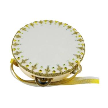 Imagem de Almencla Pandeiro de balé artesanal, pandeiro para crianças e adultos, acessório de dança dourada, percussão manual para festas educativas, 8 Inch