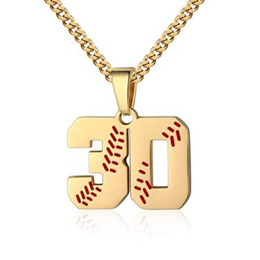 Imagem de Colar com número de beisebol para meninos 00-99 Atletas Jersey Número colar de aço inoxidável corrente banhada a ouro 55,88 cm pingente de beisebol personalizado presente de beisebol para homens e mulheres meninas, Aço inoxidável, não sabe