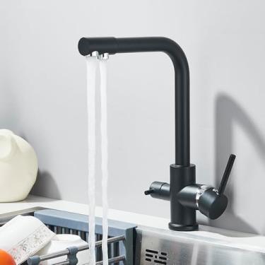 Imagem de Purificação Torneira de Pia de Cozinha Deck Mount Handle 360° Rotação Misturador de Água Fria Quente Filtro de Água Potável Torneira, Preto Cromado, tamanho único
