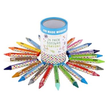 Imagem de Kid Made Modern Giz de cera de abelha para crianças a partir de 3 anos | Giz de cera de cera de abelha para bebês | Giz de cera para colorir com estojo - 24 peças
