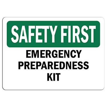 Imagem de Safety First Sign - Kit de preparação para emergências | Adesivo adesivo adesivo de loja de varejo adere a qualquer superfície de 20 cm