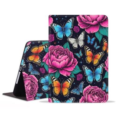 Imagem de BWOOLL Capa para Samsung Galaxy Tab S10 Plus (2024)/S9 Plus/S9 FE Plus 5G 12,4 polegadas (2023), capa fina e leve de couro PU com suporte para despertar/hibernar automaticamente, flor de borboleta