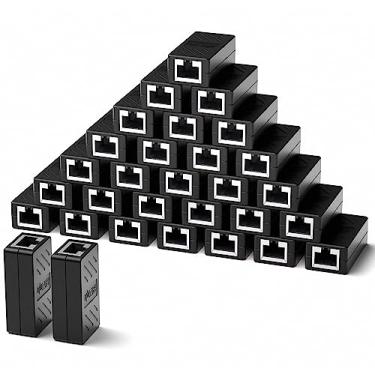 Imagem de Dingsun Acoplador RJ45, acoplador em linha fêmea para fêmea Ethernet para adaptador extensor de cabo Ethernet Cat7/Cat6/Cat5/Cat5e (pacote com 100, preto)