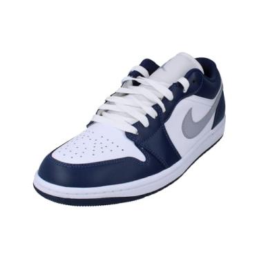 Imagem de Nike Tênis masculino Air Jordan 1 Low, Branco/Azul Marinho Meia-Noite/Cinza Lobo, 39