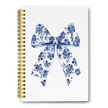 Imagem de LiTiu Caderno Coquette Preppy de estilo feminino, estilo feminino, caderno espiral estético para meninas adolescentes escolares, laço azul, capa dura, 80 folhas 14 x 21 cm
