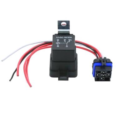 Imagem de Aynaxcol 2 peças de relés automotivos à prova de intempéries e kit de soquete, chicote de relé de carro 50/30 A, fio de cobre de 30,5 cm interruptor de relé para ligar luzes e acessórios fora da
