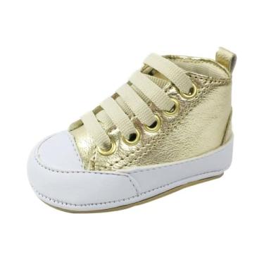 Imagem de Sapatinhos Bebê-Tenis recém-nascido primeiros passos, forrado com tecido espumado 14ao20 baby 1101B (Dourado Branco, BR, Bebê, Numérico, 17)