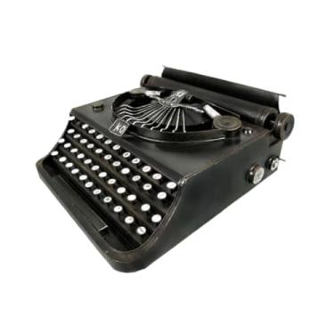 Imagem de Generic Modelo de máquina de escrever manual, design vintage, peça central de mesa, arte em ferro, estatueta de máquina de escrever para estante, sala de, Preto