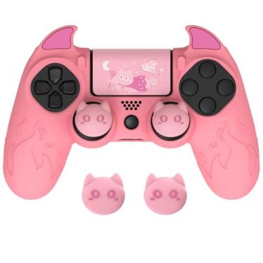 Imagem de PlayVital Cute Demon Controller Skin for ps4 with Thumb Grips & Stickers, Kawaii Anti-Slip Silicone Cover Grip Protector for ps4 Slim/Pro Controller - Pink