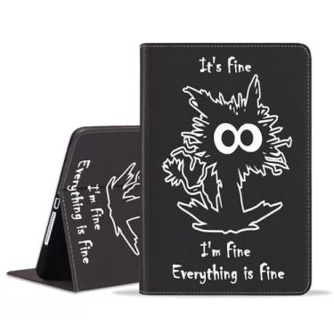 Imagem de Capa para Samsung Galaxy Tab A9 8,7 polegadas 2023 (Modelo: SM-X110/X115/X117), Gato Engraçado - It's Fine I'm Fine Everything is Fine Suporte Ajustável Auto Wake/Sleep Smart Capa de Couro Inteligente