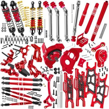 Imagem de hopsupRC RC Shocks&Arms&Caster Blocks hubs&25T Direct Mount Servo Saver&Steering Bellcranks&CVD&57T Spur Gear &Gearbox&Center Driveshafts&Turnbuckles Links Parts for 1/10 Kraton 4X4 4S V2 BLX,Red