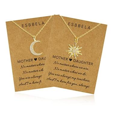 Imagem de Esbbela Colar de irmã para melhores amigas, presente para mãe e filha, pingente de amizade, sol, lua, coração, círculo, banhado a ouro amarelo 14K, joias para casais, presente, Latão, Zircônia cúbica